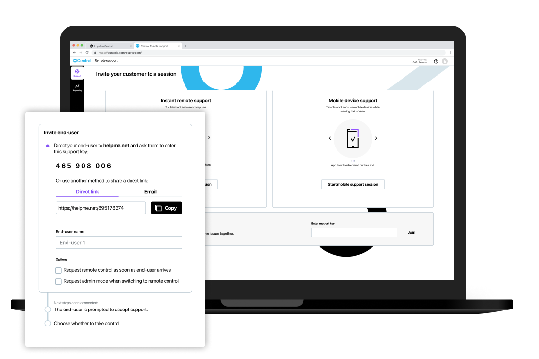 Captura de tela do módulo Remote Support