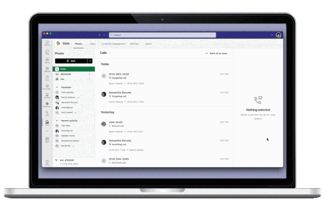 Animação mostrando recursos do GoTo no MS Teams.