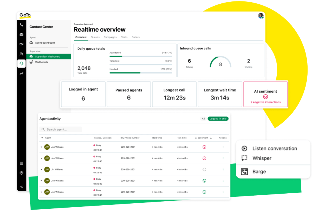 UI showing Contact Center