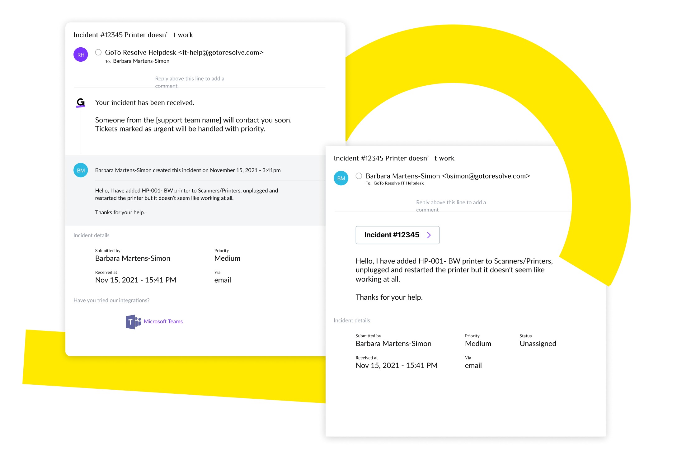 Exemplos de opções de geração de tickets com o GoTo Resolve
