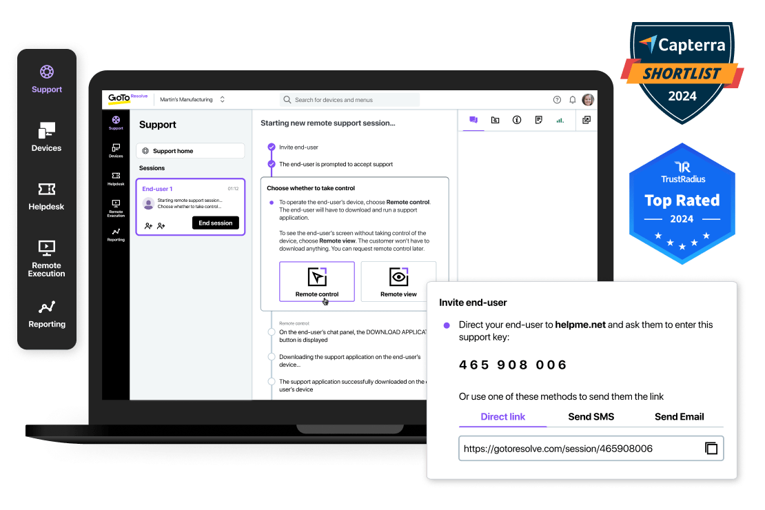 Strumenti di supporto e dashboard della piattaforma multicanale pluripremiata GoTo Resolve.