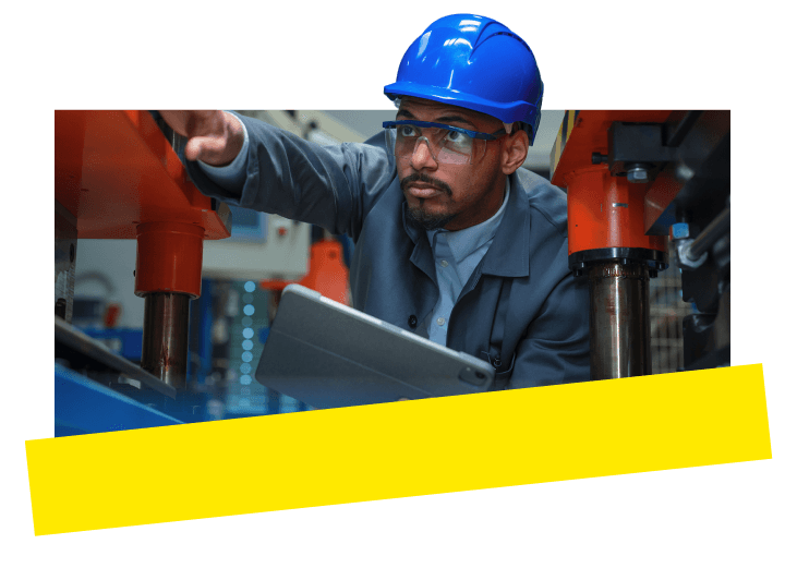 An engineer uses GoTo Connect to collaborate live with a vendor, ensuring accurate machinery setup.