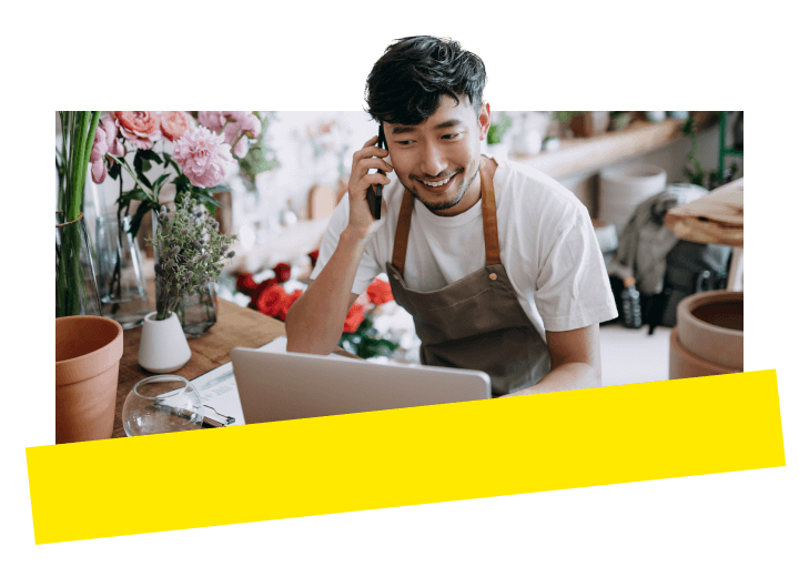 A florist communicates with customers and manages orders for their flower shop using GoTo Connect's multi-channel tools.