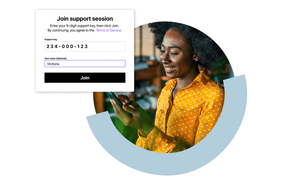 GoTo Resolve user joining a remote IT support session on their cell phone using a custom verification code
