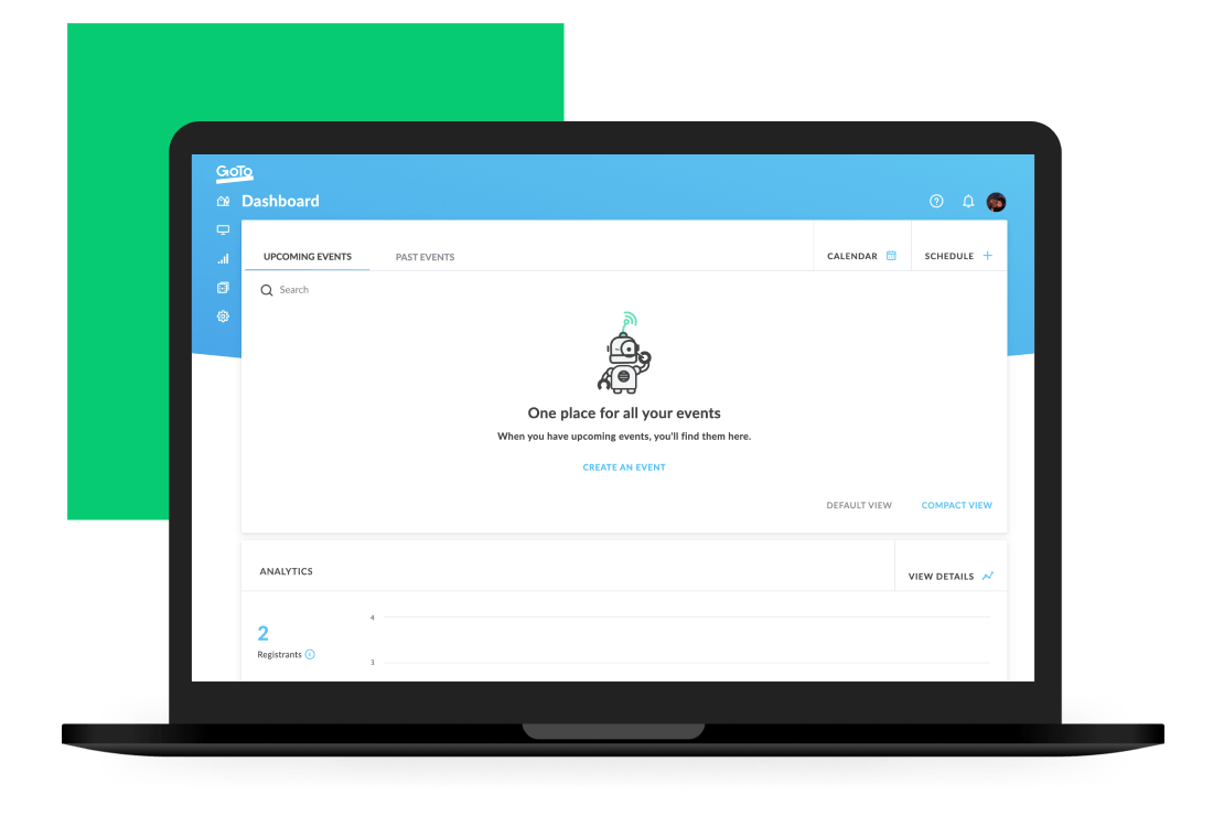 Interface mostrando uma sessão ao vivo do GoTo Webinar em um navegador.