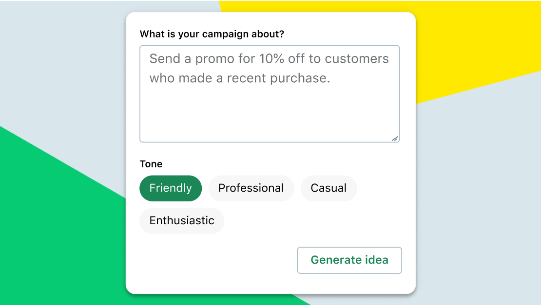 Screen showing the messaging assistant prompt with options for tone including friendly, professional, casual, and enthusiastic.